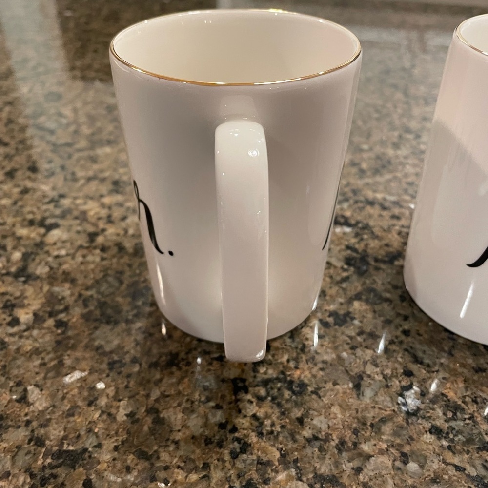 Kate Spade New York Lenox White Porcelain Mugs Set of 2 Gold rim, 12 oz Mr Mrs - Picture 7 of 8